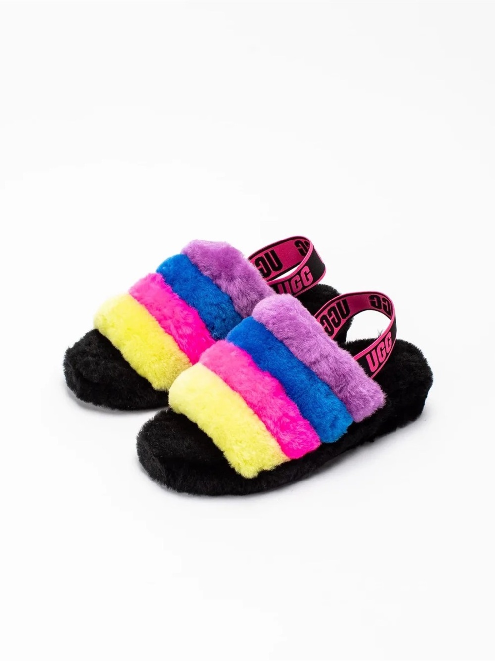 UGG Fluff Yeah Slide Black Taffy Pink Multi Size 9